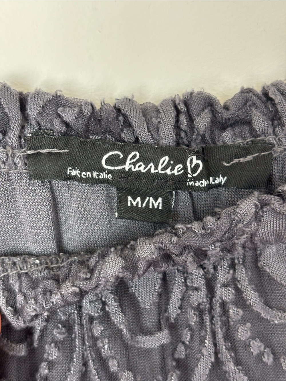 CHARLIE B Lace Off-Shoulder Peasant Blouse in Charcoal Gray Women's Medium - Picture 3 of 11